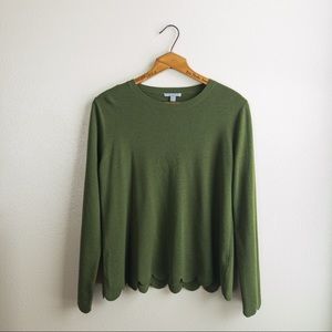 COS green crew scalloped hem pullover sweater